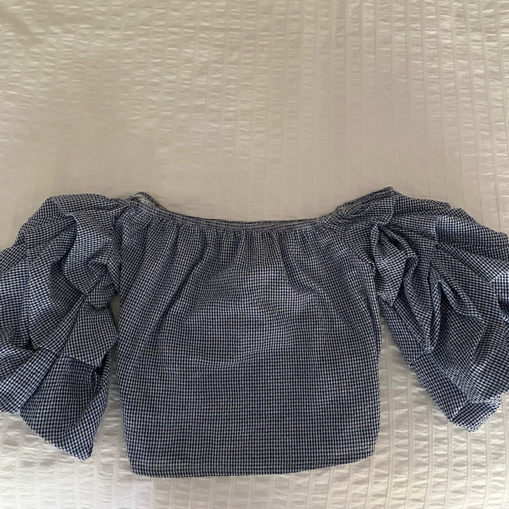PUFF SLEEVE GINGHAM CROP TOP